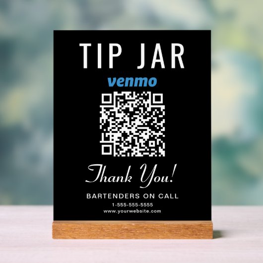 Tip Jar Venmo QR Code Zwart Acryl Bord (Neutraal)