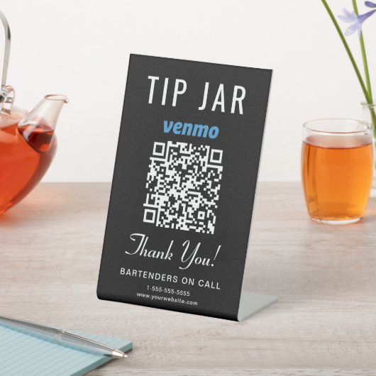 Tip Jar Venmo QR Code Zwart Reclamebord Met Voetstuk (Insitu)