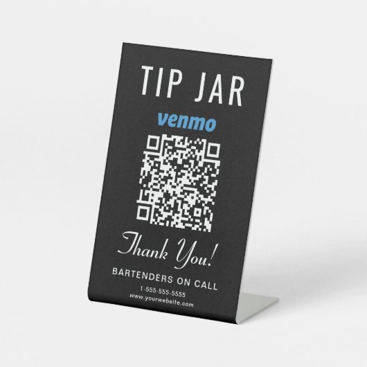 Tip Jar Venmo QR Code Zwart Reclamebord Met Voetstuk (Voorkant)