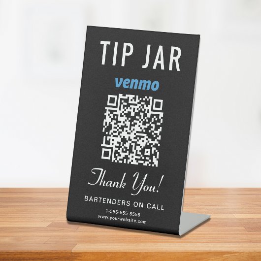 Tip Jar Venmo QR Code Zwart Reclamebord Met Voetstuk