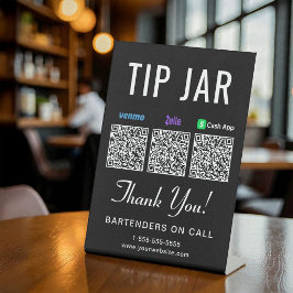 Tip Jar Venmo Zelle Cashapp QR-codes Zwart Reclamebord Met Voetstuk