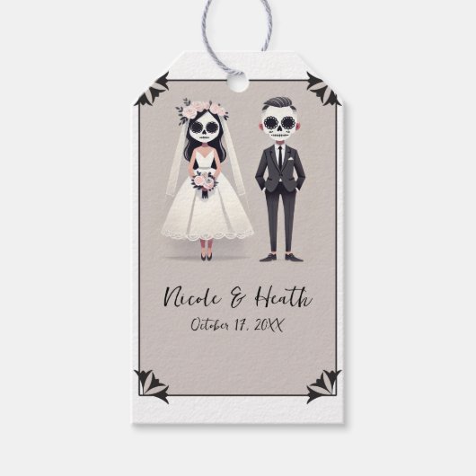 Tip Teen Sugar Skull Bride & Groom Engagement Part Cadeaulabel (Voorkant)