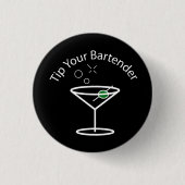 Tip Your Bartender Martini Pin Ronde Button 3,2 Cm (Voorkant)