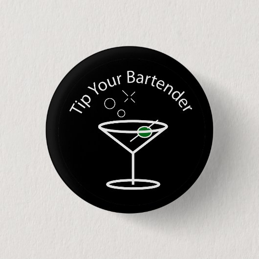 Tip Your Bartender Martini Pin Ronde Button 3,2 Cm (Voorkant)