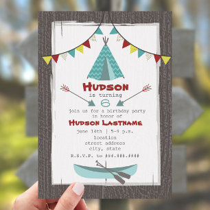 Tipi Birthday Party Invitation Red + Turquoise Kaart