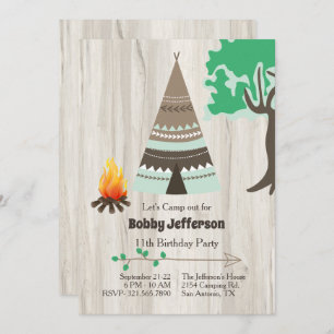 Tipi Camp Out Birthday Party Invitation Kaart