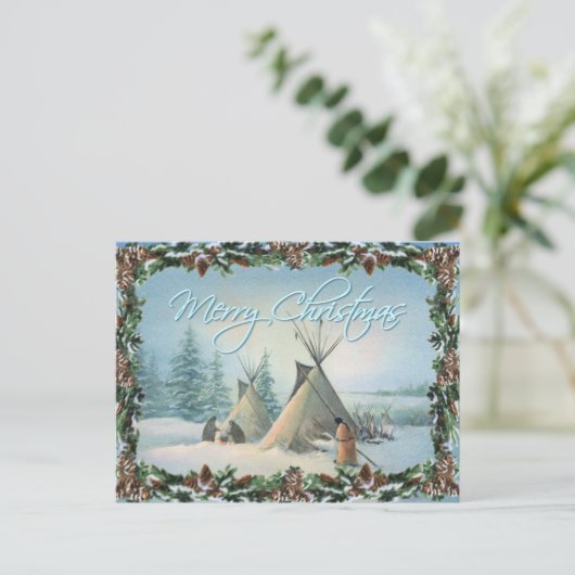 TIPI CAMP SQUAW & BOUGHS by SHARON SHARPE Feestdagenkaart (Staand voorkant)