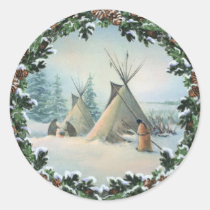 TIPI CAMP SQUAW & BOUGHS by SHARON SHARPE Ronde Sticker