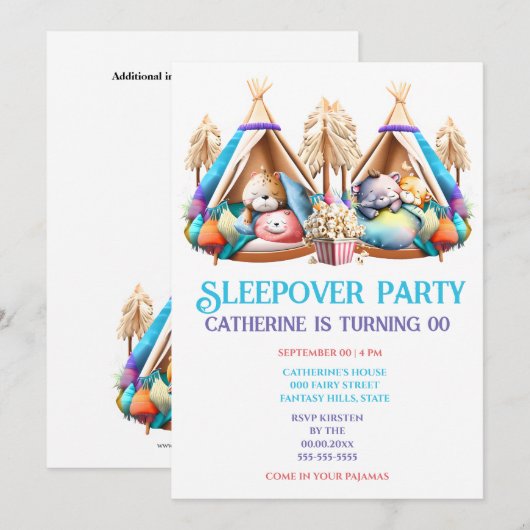 Tipi cartoon dieren slapen popcorn kinderen kaart (Voorkant / Achterkant)