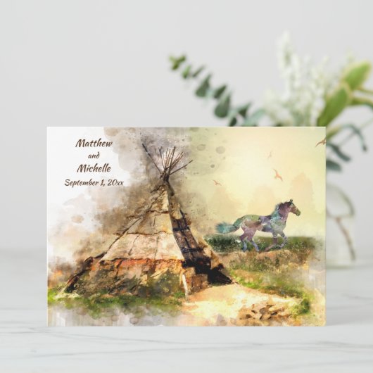 Tipi en Boho Horse Teepee Wedding Kaart (Staand voorkant)