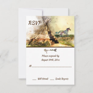 Tipi en Boho Horse Teepee Wedding RSVP Kaartje