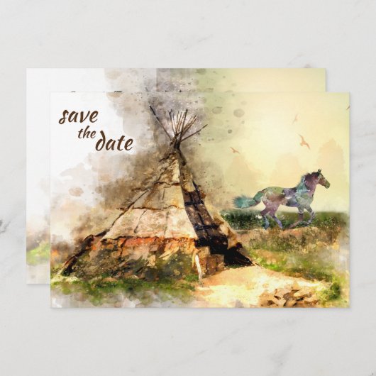 Tipi en Boho Horse Teepee Wedding Save The Date (Voorkant / Achterkant)