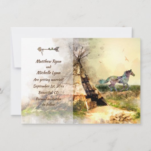 Tipi en Boho Horse Teepee Wedding Save The Date (Achterkant)