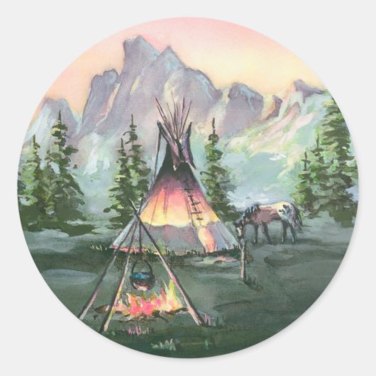 TIPI FIRE & APPALOOSA door SHARON SHARPE Ronde Sticker (Voorkant)