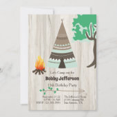 Tipi kampeer verjaardagsfeest uitnodiging (Voorkant)