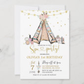 Tipi Roze Bloemen Meisje Spa Uitnodiging (Voorkant)