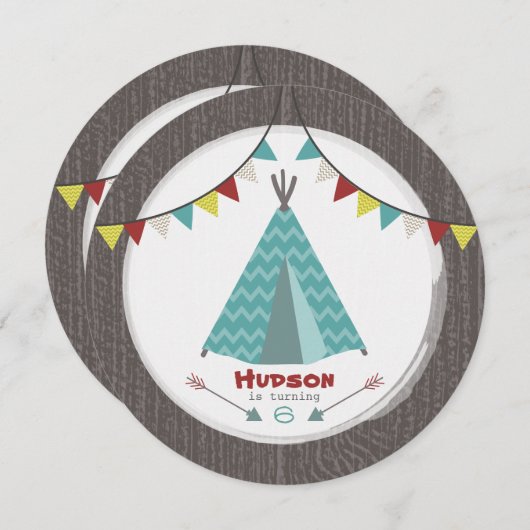Tipi Verjaardagsfeestje Ronde uitnodigen Turquoise Kaart (Voorkant / Achterkant)