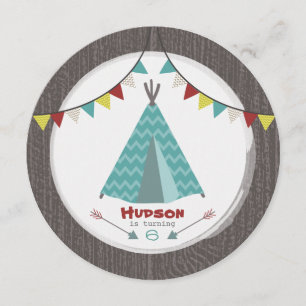 Tipi Verjaardagsfeestje Ronde uitnodigen Turquoise Kaart