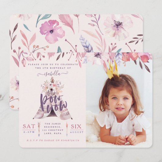 Tipi verjaardagsfeestje uitnodigen. kaart (Voorkant / Achterkant)