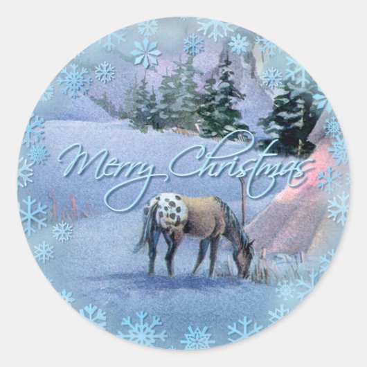 TIPI WINTER APPALOOSA & SNEEUWVLOKKEN VAN SHARON S RONDE STICKER (Voorkant)