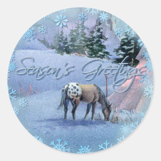 TIPI WINTER APPALOOSA & SNEEUWVLOKKEN VAN SHARON S RONDE STICKER (Voorkant)