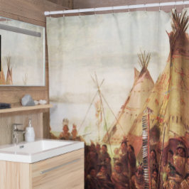 Tipis Sioux Oorlogsraad George Catlin Rond 1850  Douchegordijn