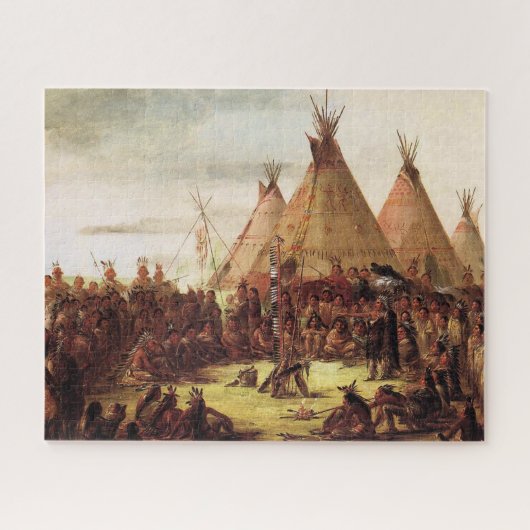 Tipis Sioux Oorlogsraad George Catlin Rond 1850  Legpuzzel (Horizontaal)