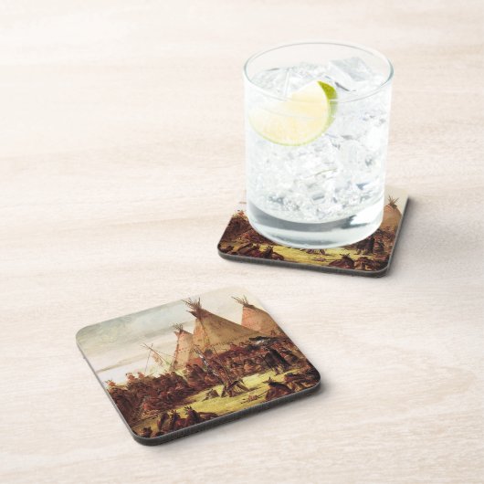 Tipis Sioux War Council George Catlin Circa 1850 Bier Onderzetter (Rechterzijde)