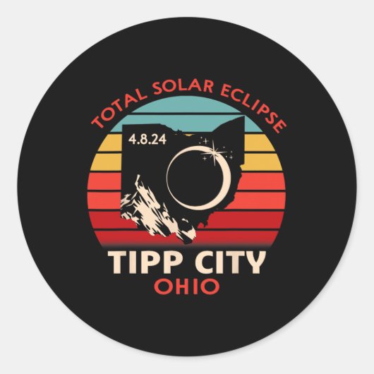 Tipp Stad Ohio Totale Zonsverduistering 2024 Ronde Sticker (Voorkant)