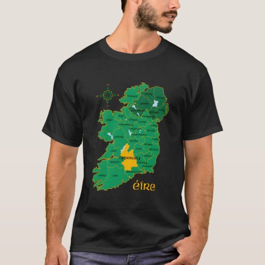 Tipperary Ireland County Map Eire Irish Travel T-shirt (Voorkant)