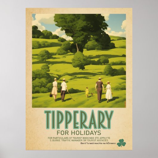 Tipperary Ireland, Retro Irish Travel Advert Poster (Voorkant)