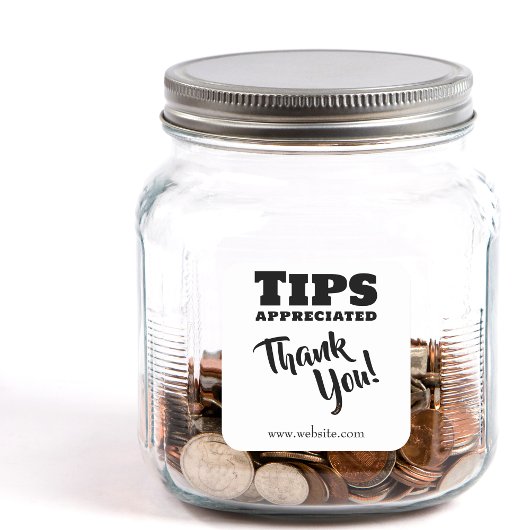 Tips Appreciated Cash Gratuities Jar Website Link Vierkante Sticker