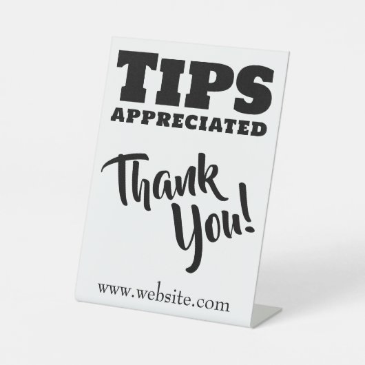 Tips Geschatte Cash Gratuities Website Link Reclamebord Met Voetstuk (Voorkant)