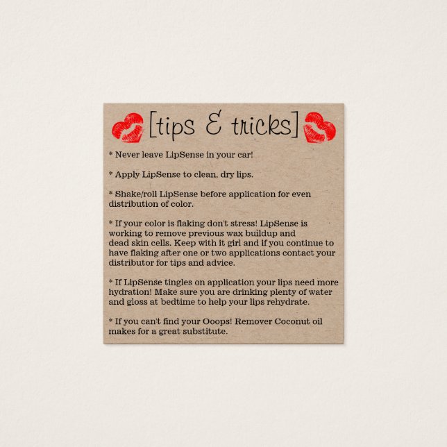 Tips & Trucs Lipstick Vierkante Visitekaartjes (Voorkant)
