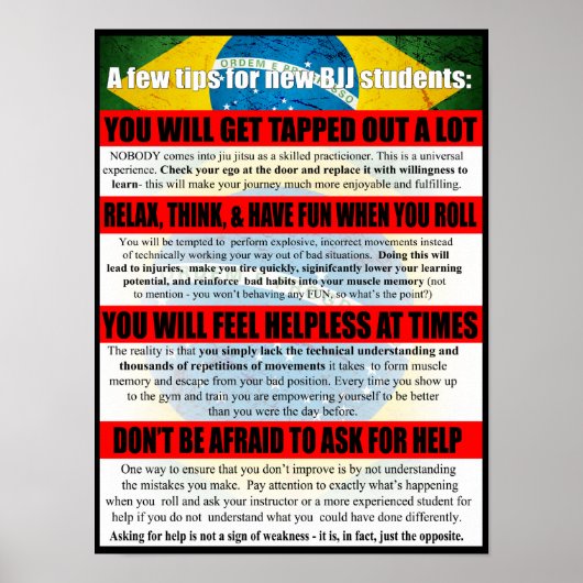 Tips voor BJJ Beginners Gym Poster (Voorkant)