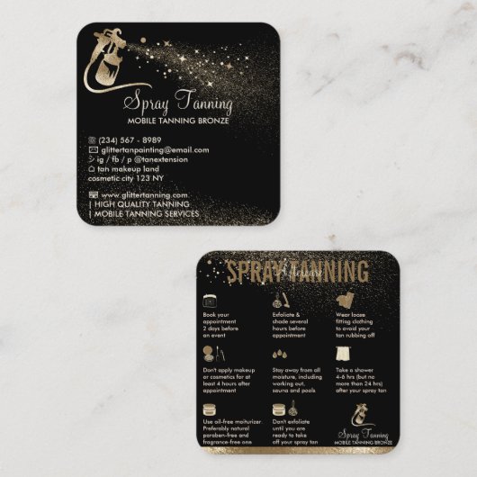 Tips voor verstuiving Tan Aftercare Vierkante Visitekaartje (Voorkant / Achterkant)