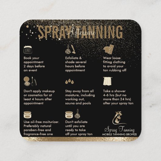 Tips voor verstuiving Tan Aftercare Vierkante Visitekaartje (Achterkant)