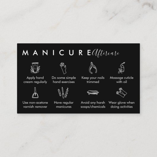 Tips voor zwarte topmanicure nazorg visitekaartje (Achterkant)