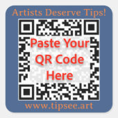 TipSee Member Custom QR sticker, blue background,  Vierkante Sticker (Voorkant)
