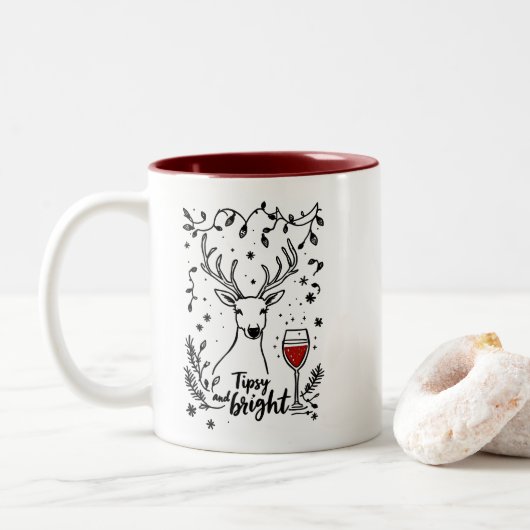 Tipsy and Bright Deer Tweekleurige Koffiemok (Met donut)