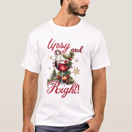 Tipsy and Bright Funny Wine Lovers Christmas T-shirt (Voorkant)
