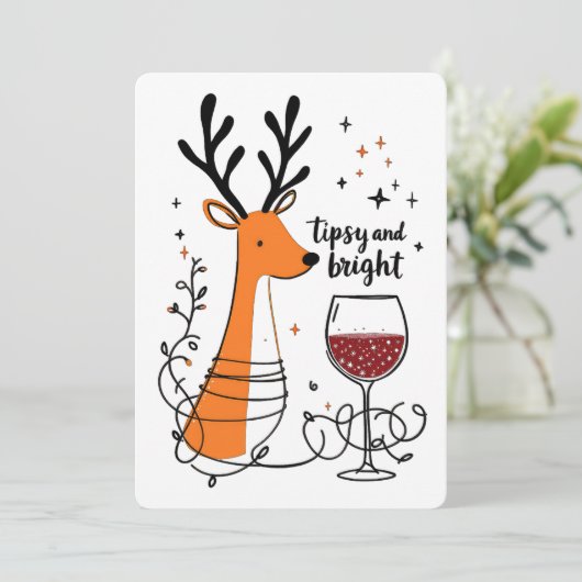 Tipsy and Bright Reindeer  Feestdagenkaart (Staand voorkant)