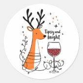 Tipsy and Bright Reindeer  Ronde Sticker (Voorkant)
