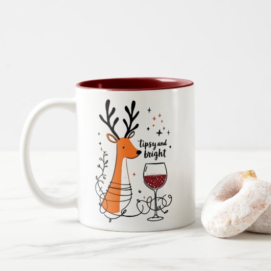 Tipsy and Bright Reindeer  Tweekleurige Koffiemok (Met donut)