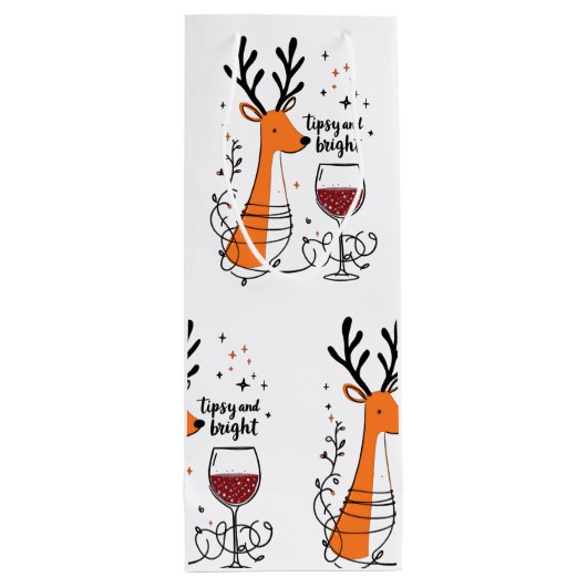 Tipsy and Bright Reindeer  Wijn Cadeautas (Achterkant)