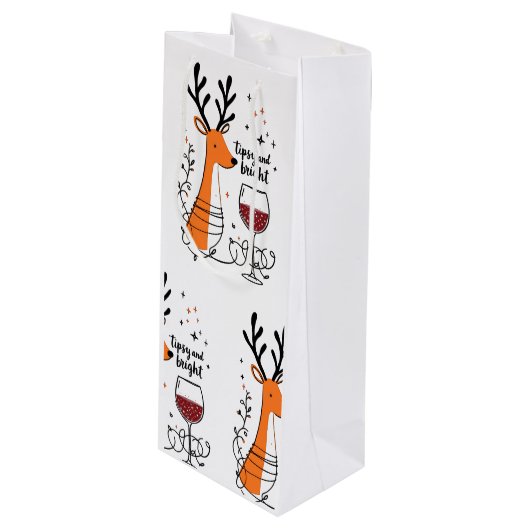 Tipsy and Bright Reindeer  Wijn Cadeautas (Voorkant Gekanteld)