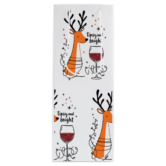 Tipsy and Bright Reindeer  Wijn Cadeautas (Voorkant)