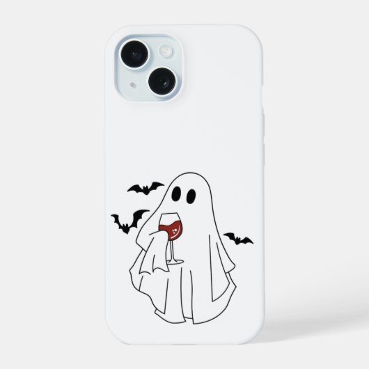Tipsy Ghost with Bats – Halloween Wine Lover Case iPhone 15 Case (Achterkant)