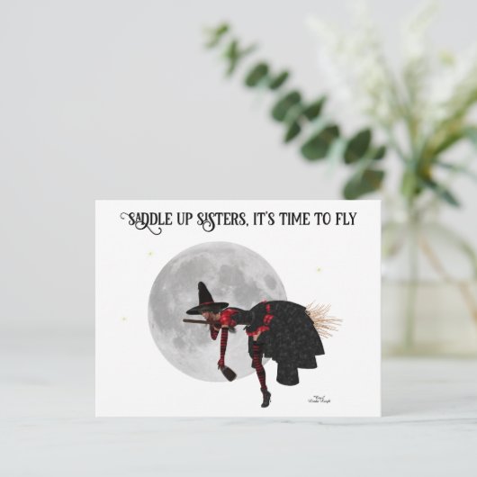 Tipsy heks op vliegend Briefkaart (Staand voorkant)