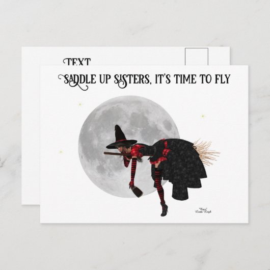 Tipsy heks op vliegend Briefkaart (Voorkant / Achterkant)